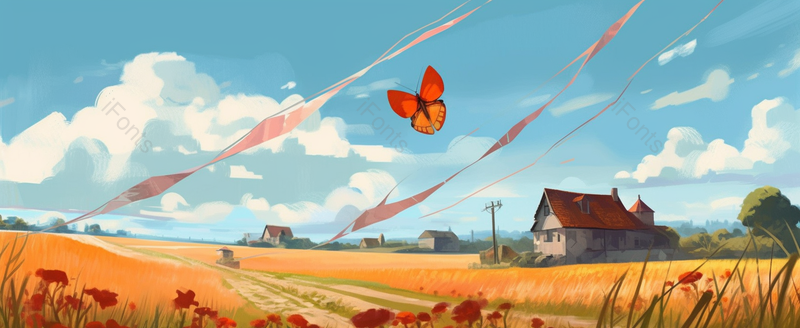 秋日乡野间红色蝴蝶特写插画,插画/手绘图,插画/手绘图库,插画/手绘图下载,插画/手绘